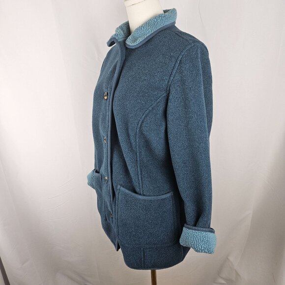 Vintage L.L. Bean Teal Fleece Cardigan Jacket Sz MP Barn Coat USA Polartec Warm - Picture 4 of 11